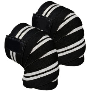 GYM WEAR WHITE AND BLACK STYLE KNEE WRAPS